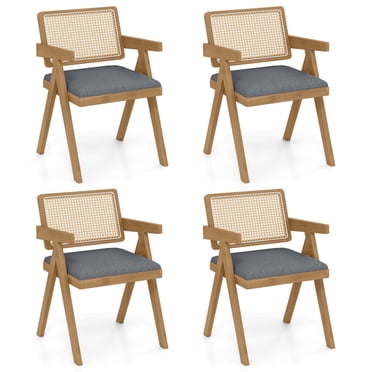 Costway Set of 4 Rattan Accent Chairs Dining Chairs Modern Living Room Chairs Gray