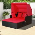 thumbnail image 4 of Costway Lit de Jour en Rotin pour Patio avec Auvent Rétractable, Tables d'Appoint, Coussins, Rouge, 4 of 10