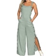 thumbnail image 2 of LOVZFMLL Combinaison pour Femme, Salopette Courte Décontractée Ample Sans Manches à Bretelles Ajustables avec Bavette, Tenue à Jambes Larges avec Poches Vert, m, 2 of 6