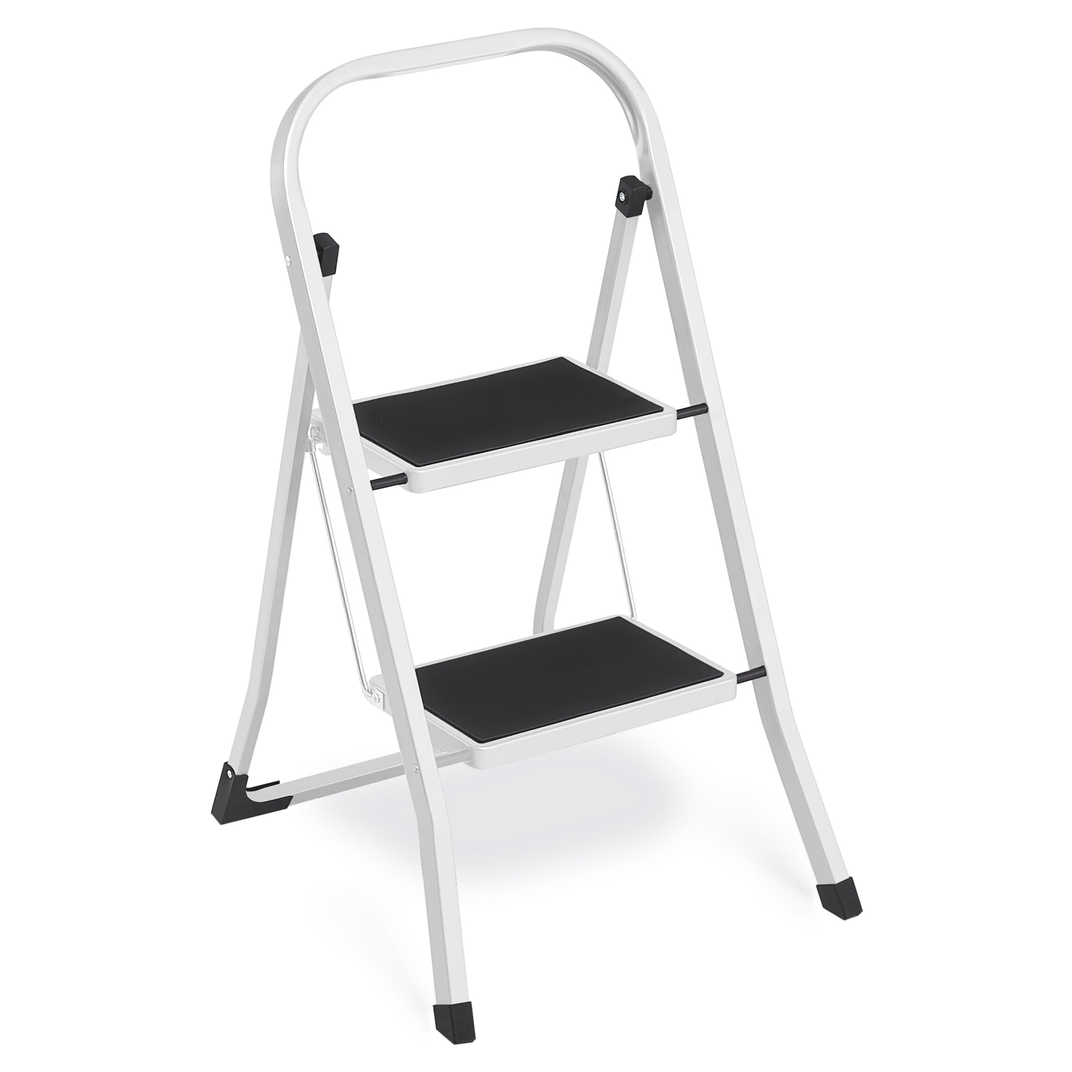 SONGMICS Step Ladder, 2-Step Ladder, Folding Ladder, Safety Lock, Space-Saving Storage, Holds up to 330 lb, Cloud White