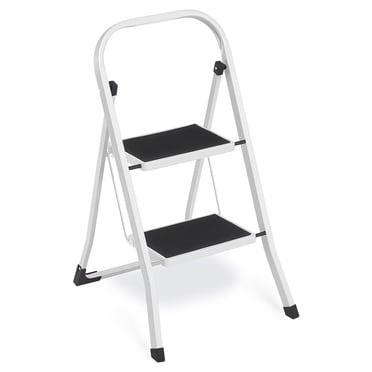 SONGMICS Step Ladder, 2-Step Ladder, Folding Ladder, Safety Lock, Space-Saving Storage, Holds up to 330 lb, Cloud White
