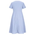 thumbnail image 3 of QUYUON Robe en Lin Femme Été Décontractée Col en V Manches Courtes Chemise Boutonnée Robes Invitée de Mariage Cocktail Fête Robe Trapèze Mini avec Poches Robe de Plage Soleil Style D-3400 Bleu Clair P, 3 of 8