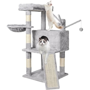 38 Inch Cat Tree, Cat Tower Condo, Cat House Meubles avec Hammock et un grand tableau de scratch Sisal, Gris