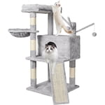 38 Inch Cat Tree, Cat Tower Condo, Cat House Meubles avec Hammock et un grand tableau de scratch Sisal, Gris