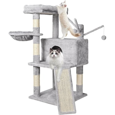 38 Inch Cat Tree, Cat Tower Condo, Cat House Furniture with Hammock and a Large Sisal Scratching Board, Grey