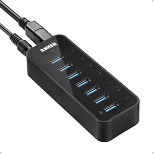 Anker Alimenté USB Hub pour Ordinateur portable, 7 Ports USB 3.0 Hub de données, avec 36W Adaptateur de puissance et BC 1.2 Port de recharge pour iPhone 7/6s Plus, iPad Air 2, Galaxy