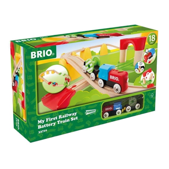 BRIO World 33710 - My First Railway Battery Operated Train Set | 25 Piece Wood Train Set for Toddlers | Inclusive of Accessories and Wooden Tracks | Certified by Forest Stewar