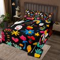 thumbnail image 2 of Erosebridal Colorful Flower Floral Coverlet Set Queen, Groovy Blossoms Leaves Bedding Set 3 Pieces, 2 of 5