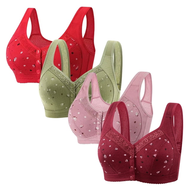 LOVZFMLL Bras for Women 4pc Woman's Comfortable Lace Breathable Bra Underwear No Rims Red M