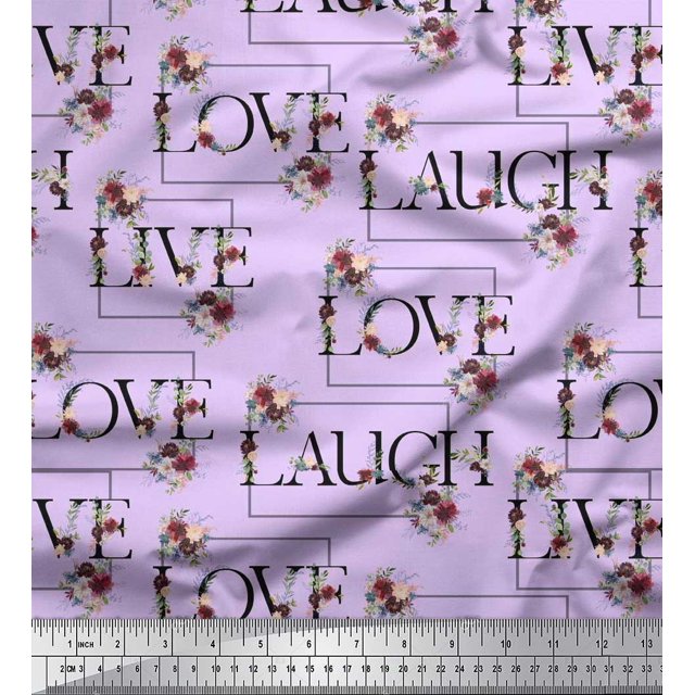 Soimoi Moss Georgette Fabric Floral Love Text Print Fabric by Yard 42 Inch Wide