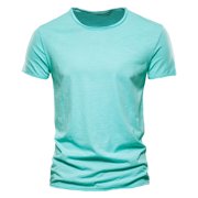 Ketyyh-chn99 Mens Dress Shirts Solid Color Short Sleeve Tee Crewneck T-Shirt for Men Soft Classic Tee Men's T Shirts Light Blue,3XL