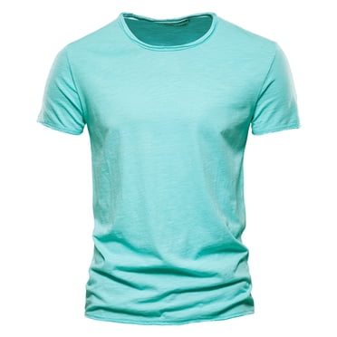 Ketyyh-chn99 Chemises pour Hommes Couleur Unie T-Shirt à Manches Courtes T-Shirt pour Homme Col Ras du Cou T-Shirts en Coton pour Hommes Bleu Pâle,m