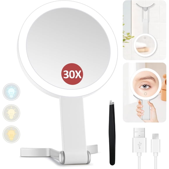 30X Magnifying Lighted Vanity Mirror with Adjustable Brightness