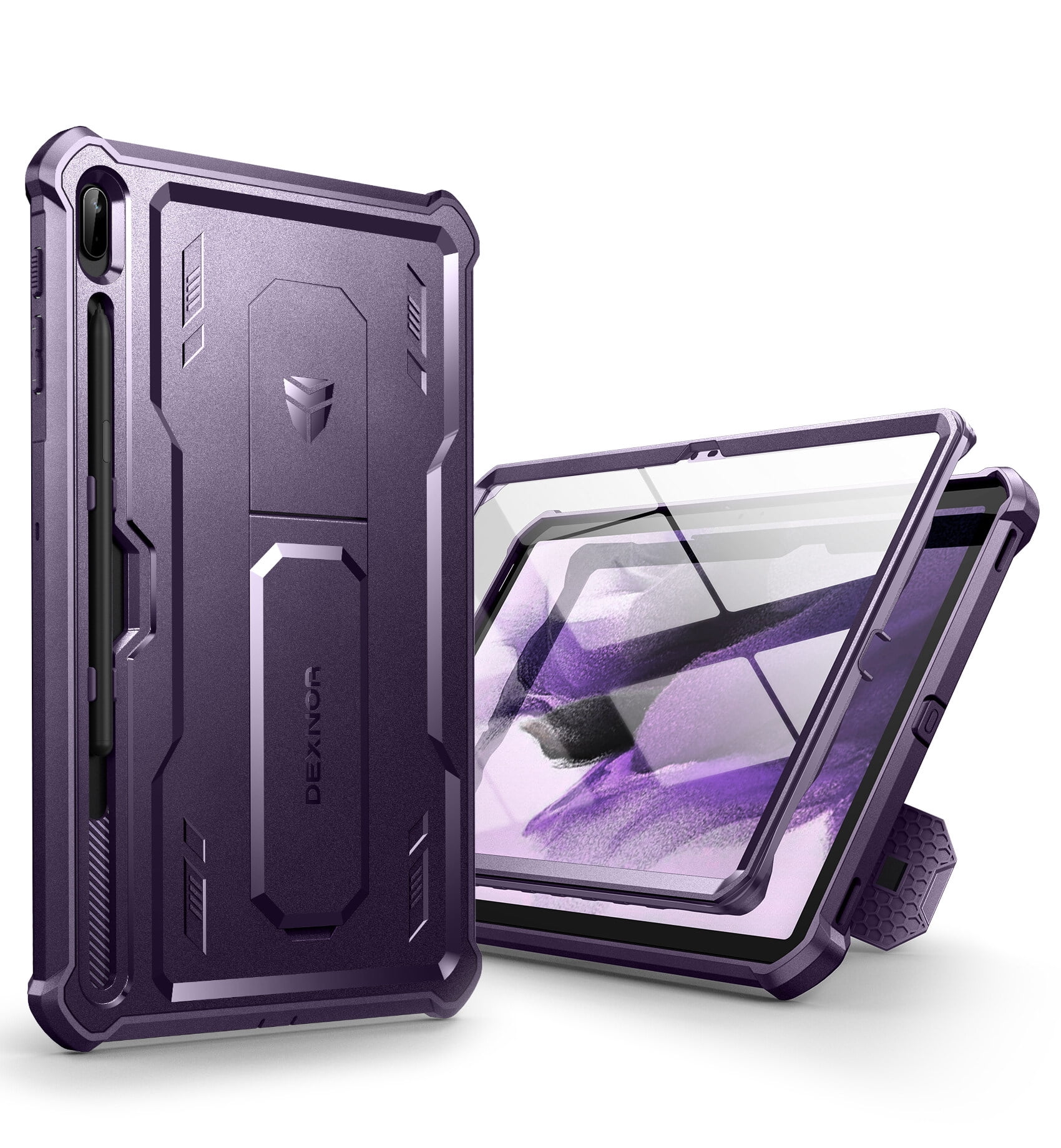 Dexnor Case for Samsung Galaxy Tab S7 FE 12.4 Inch (2021), [Built in Screen Protector & Kickstand] with Pen Holder Heavy Duty Shockproof Full Body Protective Cover for Galaxy S7 FE Case-Purple