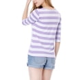 thumbnail image 3 of INSPIRE CHIC Hauts pour Femmes Non Doublés Col Rond Manches au Coude Coupe Ajustée T-Shirt Décontracté L Violet Pâle, 3 of 8