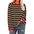 thumbnail image 2 of Womens Tops Striped Crewneck Long Sleeve Color Block Tshirts Fall Casual Loose Comfy Blouse, 2 of 5