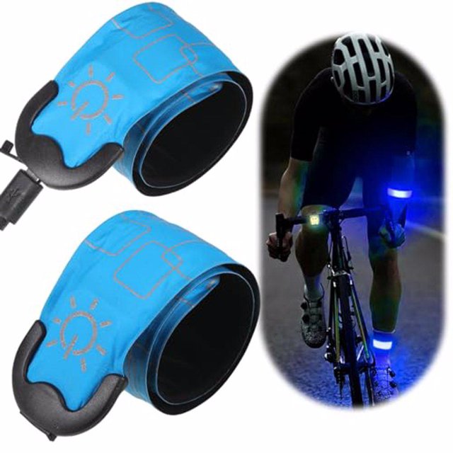 Maytalsory 2x Rechargeable Reflective Running Gear Be Seen At Night Universal Fit 3 Lighting Modes High Blue+2pcs