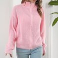 thumbnail image 4 of Yuyuzo Womens Zipper Front Cardigan Long Sleeve Oversized Sweater Knitted Cardigans Jacket, 4 of 6