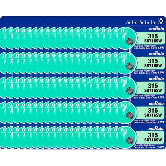 Murata 315 SR716SW Battery 1.55V Silver Oxide Watch Button Cell (100 Batteries)