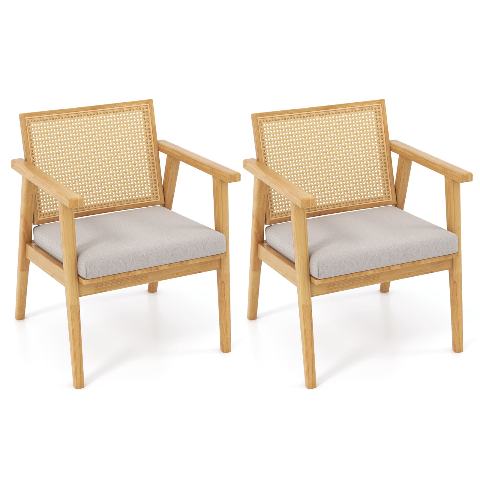 Topbuy Modern Rattan Chair Set of 2 Accent Chairs with Curved