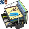 thumbnail image 2 of Simple Houseware 3 Tier Desk Organizer with Sliding Drawer, Hanging File Holder and Pen Holder Accessory, Black, 2 of 6