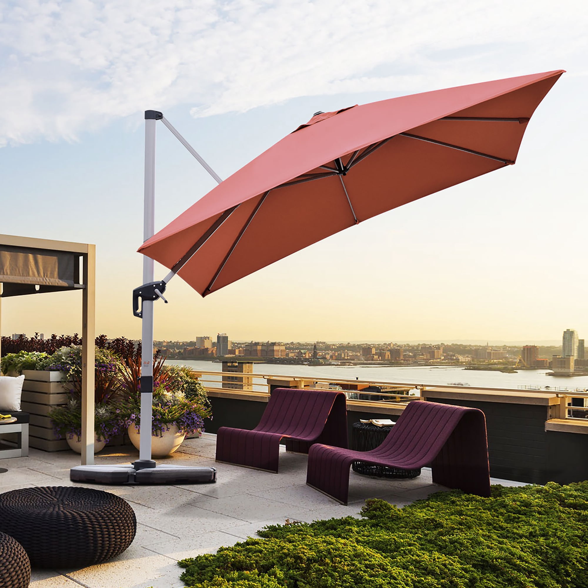 costway 10ft square patio offset cantilever umbrella 360 degree tilt 10 FT Aluminum Large Outdoor for Pool Deck Backyard Large shading area creates a cool and comfortable outdoor retreat Costway 10 FT Offset Hanging