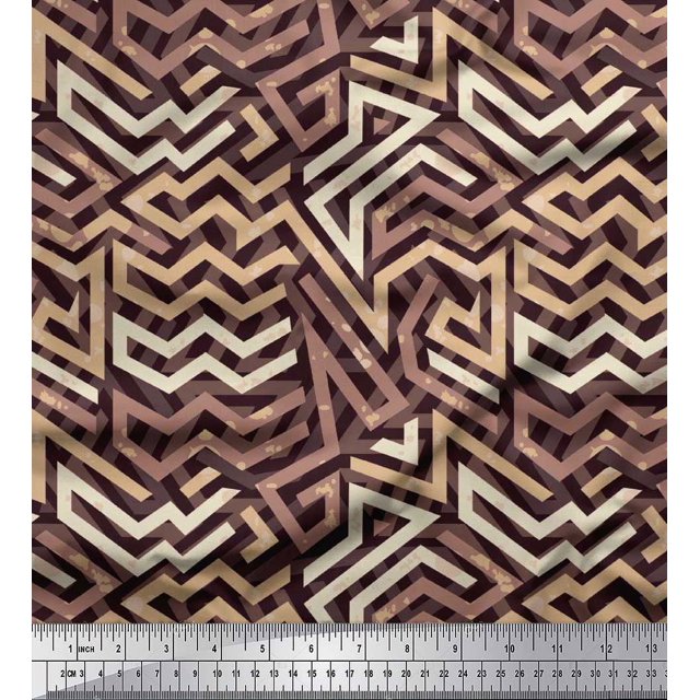 Soimoi Satin Silk Fabric Zig Zag Abstract Print Fabric by Yard 42 Inch Wide