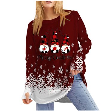 Hauts de Noël pour Femmes Haut à Imprimé de Noël pour Femmes Col Rond Manches Raglan Manches Longues Haut à Manches avec Passe-Pouce Hauts de Noël pour Femmes