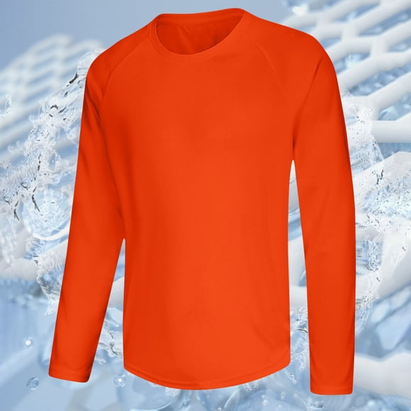 Pisexur Vêtement de Protection Solaire Homme UPF 50 Chandail à Manches Longues Homme Respirant Sport Entraînement Couleur Unie Chandail à Manches Longues Col Rond Orange,2TG