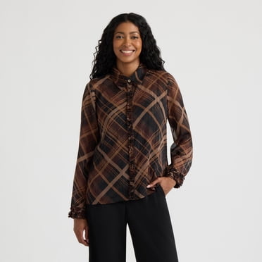 Mexx Women’s Long Sleeve Ruffle Shirt with Inside Cami