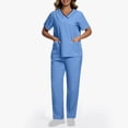 thumbnail image 1 of V Neck Scrubs for Women Set Scrubs Top Drawstring Straight Pants 4 Way Stretch Medical Nursing Uniforms Matching Sets, 1 of 6