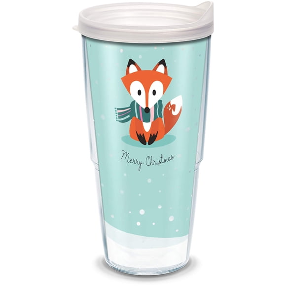 Tervis 1334972 Gobelet Isotherme Renard de Noël avec Enveloppe et Couvercle Givré, 24 oz - Tritan, Transparent