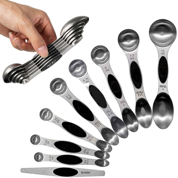 Chmadoxn Kitchen Gadgets, Magnetic Measuring Spoons Set Of 9 Stainless Steel Cooking Spoons With Measurement For Gift Measuring Dry And Liquid Ingredients double end measuring spoon