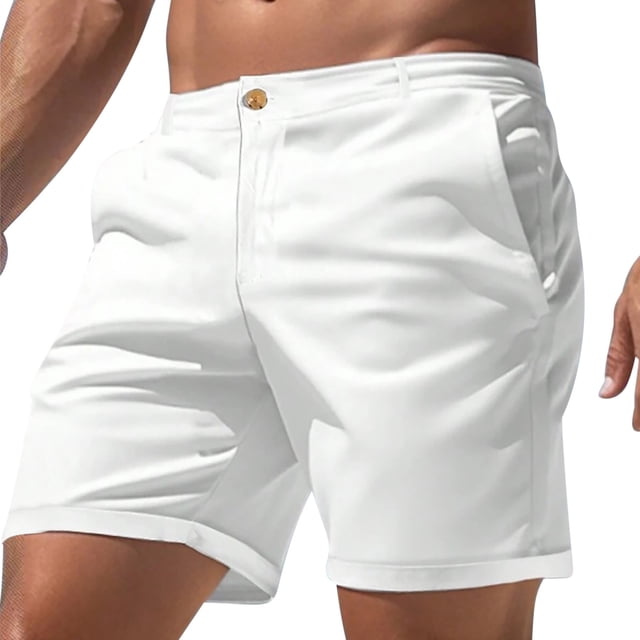 Mens Golf Dress Shorts 7 Inch Button Flat Front Loose Fitting Shorts Casual Elastic Waist Work Shorts with Pockets