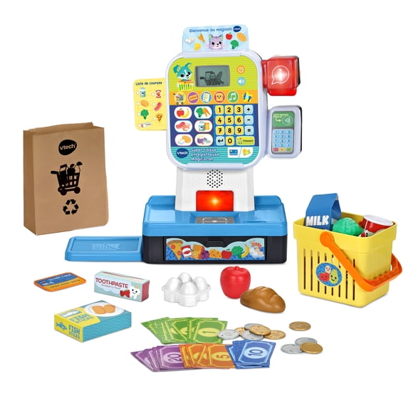 VTech Count On Me Self-Checkout Cash Register Toy for Kids - French Version, 3-6 Years