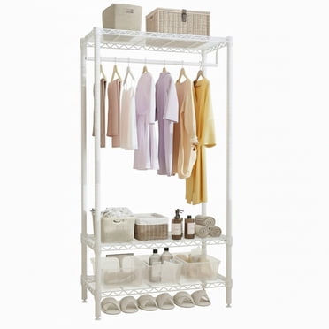 Garvee 3-Tier Metal Clothes Rack, Adjustable Garment Rack,  1 Hanger Rod, 35.4" x 17.7" x 68.9", White