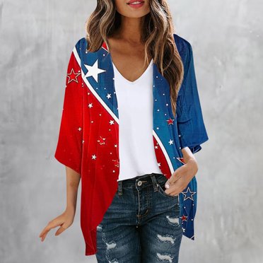 lcziwo 2024 Kimonos Cardigan for Women Womens Summer Lightweight Cardigan 3/4 Sleeve Chiffon Kimono Shrug Beach Cover Ups July 4th Swimsuit Coverup Multicolor XXL