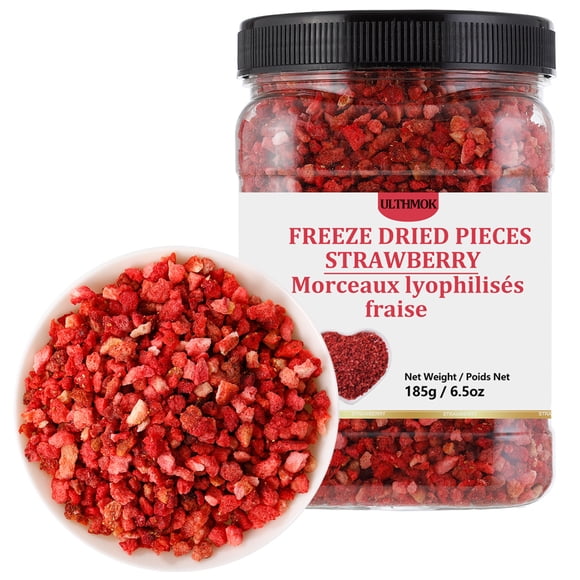 ULTHMOK Freeze Dried Strawberries Pieces 6.5 Oz/185g,Frozen Dried Strawberry,100% Pure & No Additives.