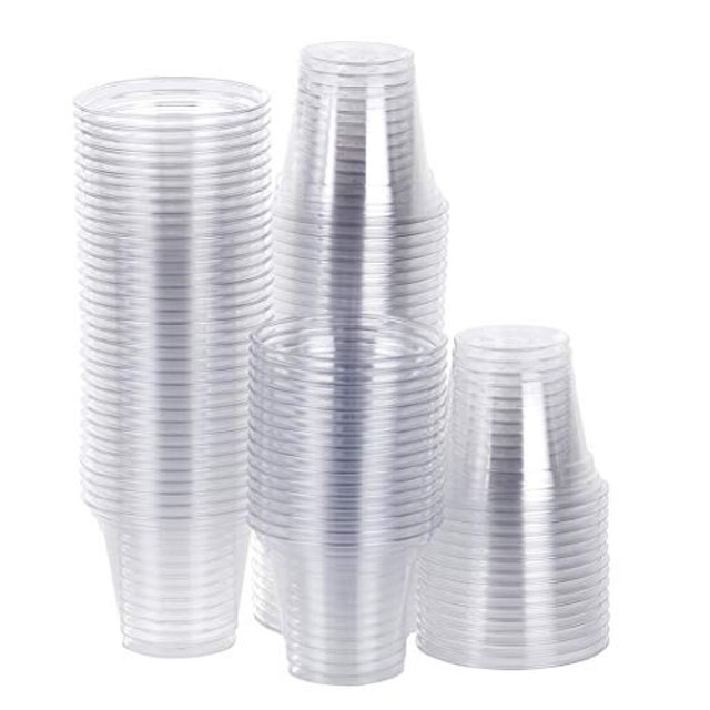 TashiBox 9 oz Disposable Plastic Party Cups, Tumblers, 100 Count, Crystal Clear