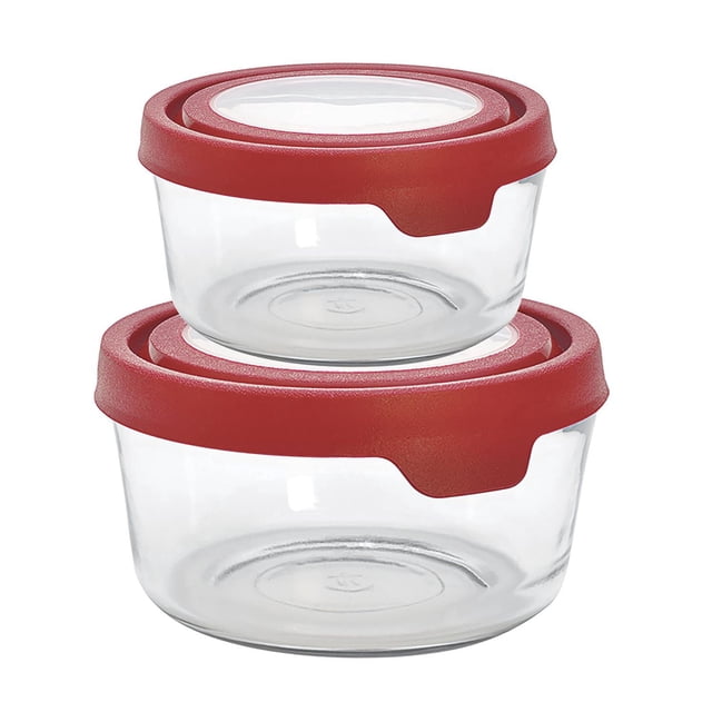 Anchor Hocking 4 Piece Glass Food Storage Set with Red Truseal Lids