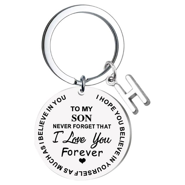 TIMIFIS Key Chain DIY To My SON Stainless Steel Last Name 26 Letter Keychain 2.5cm Valentine'S Day Gift