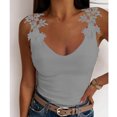 thumbnail image 1 of EGNMCR Camisoles pour Femmes Mode Femmes Col en V Patchwork Uni Dentelle Courts Camis Hauts Gilet, 1 of 8
