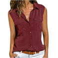 thumbnail image 1 of Leutsin Femmes Décontracté Uni Sans Manches Col Rabattu Poches Boutons Chemise Hauts, 1 of 3
