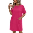 thumbnail image 2 of Sentmoon Robe de Printemps Grande Taille avec Poches Col Rond Couleur Unie Robes de Printemps pour Femmes Manches Courtes Coupe Régulière Travail Plage Vacances Essentiels Robes de Vacances à la Plage, 2 of 7