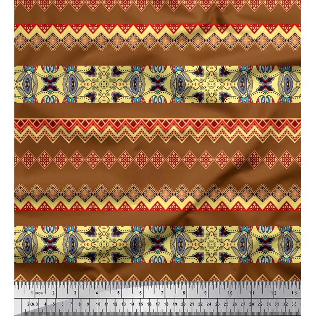 Soimoi Polyester Crepe Fabric Damask & Aztec Southwestern Printed Fabric 1 Yard 52 Inch Wide
