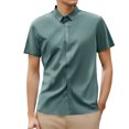 thumbnail image 1 of Men's Business Casual Tee Shirt Solid Color Short Sleeve Button Down Wear Smooth Comfortable Top, 1 of 5