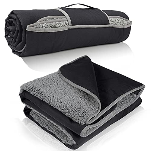 Tirrinia Waterproof Outdoor Blanket with Sherpa Lining, Windproof Triple Layers Warm Comfy Foldable for Camping Stadium, Sports, Picnic, Grass, Concerts, Pet, 59''X 80'' - Machine Washable
