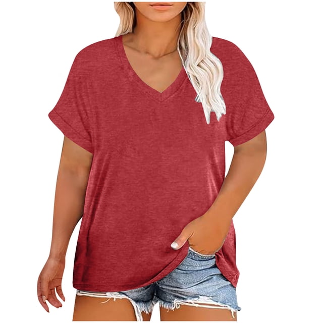 Birdeem Blouses pour Femmes T-Shirt d'Été Ample à Col en V à Manches Courtes Uni