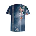 thumbnail image 4 of KIHOUT Nouveau Haut de Mode d'Été pour Femmes 2025, Haut Décontracté Rétro Imprimé à Col Rond à Manches Courtes pour Dames Bleu Marine 3TG, 4 of 5