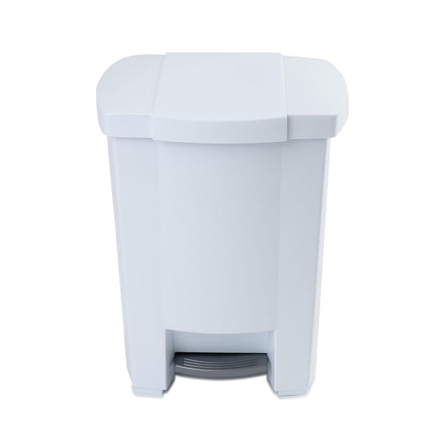 Mistral Poubelle à Pédale 30 L Blanche avec Corps Rectangulaire en Polypropylène Blanc Orienté vers l'Avant, Grand Pédale Grise pour Ouverture Mains Libres du Couvercle et Fermeture Automatique du Couvercle, Conçue pour la Poubelle et le Recyclage à la Maison avec Sacs standard 22 Pouces x 24 Pouces.